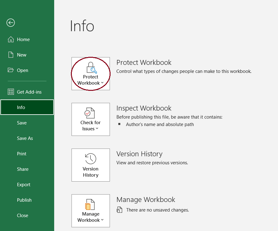 Click Protect Workbook Screenshot